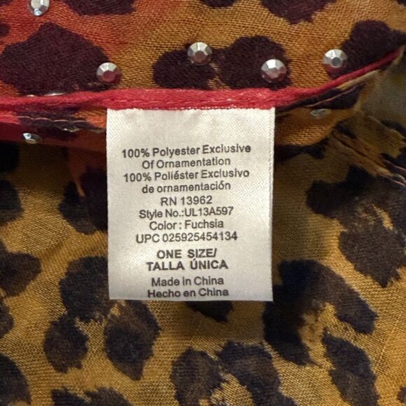 Large Leopard Spotted Scarf Bright Pink Accents Studded 27 x 100 NWT - Picture 13 of 14